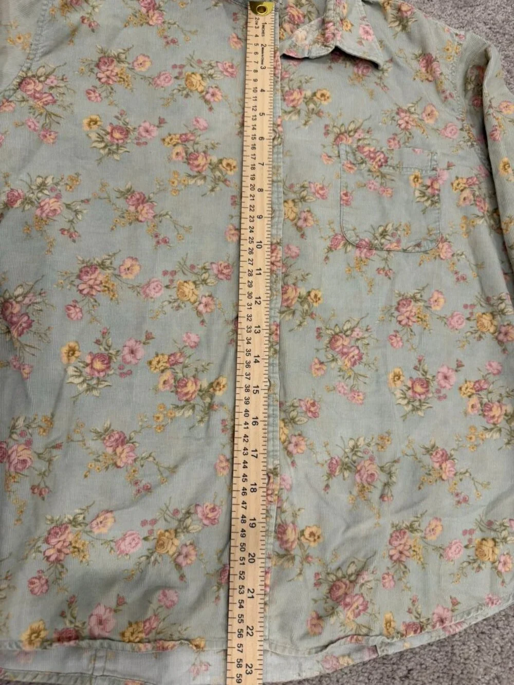 L.L. Bean Women's L Floral Corduroy Shirt Y2K 90s Cottagecore Prairie Roses - Picture 5 of 9